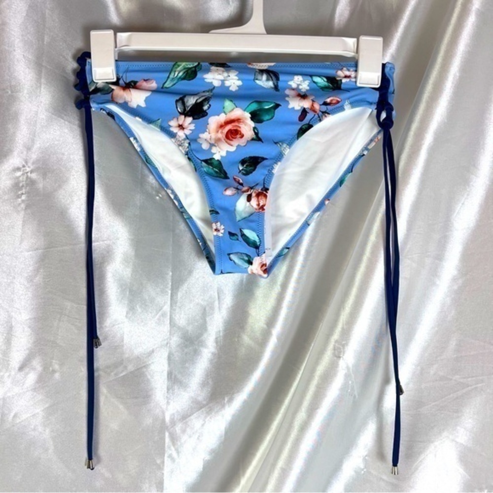 Cupshe Blue Rose Print Bikini Bottoms XXL NWT | Floral Swim High Cut